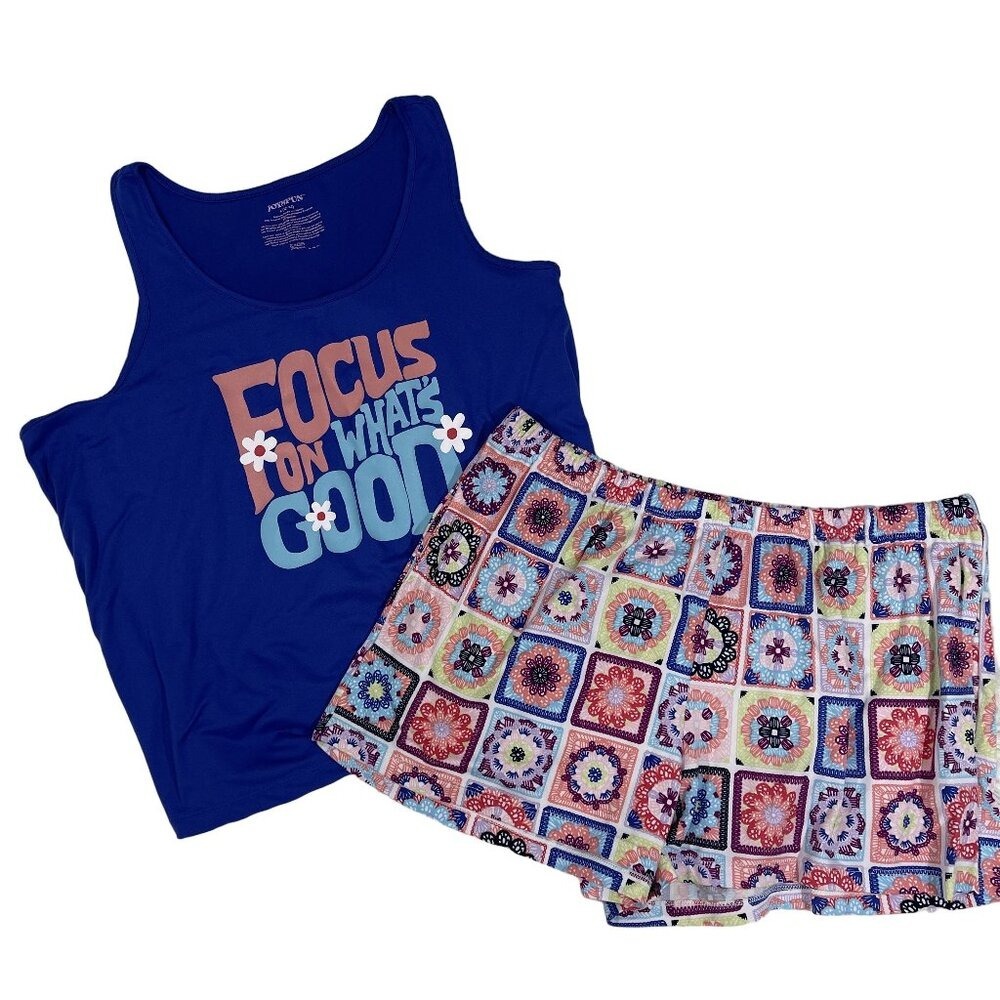 Joyspun Pajama Set Girls L 12/14 Tank Top & Shorts Focus on What's Good Sleepwea